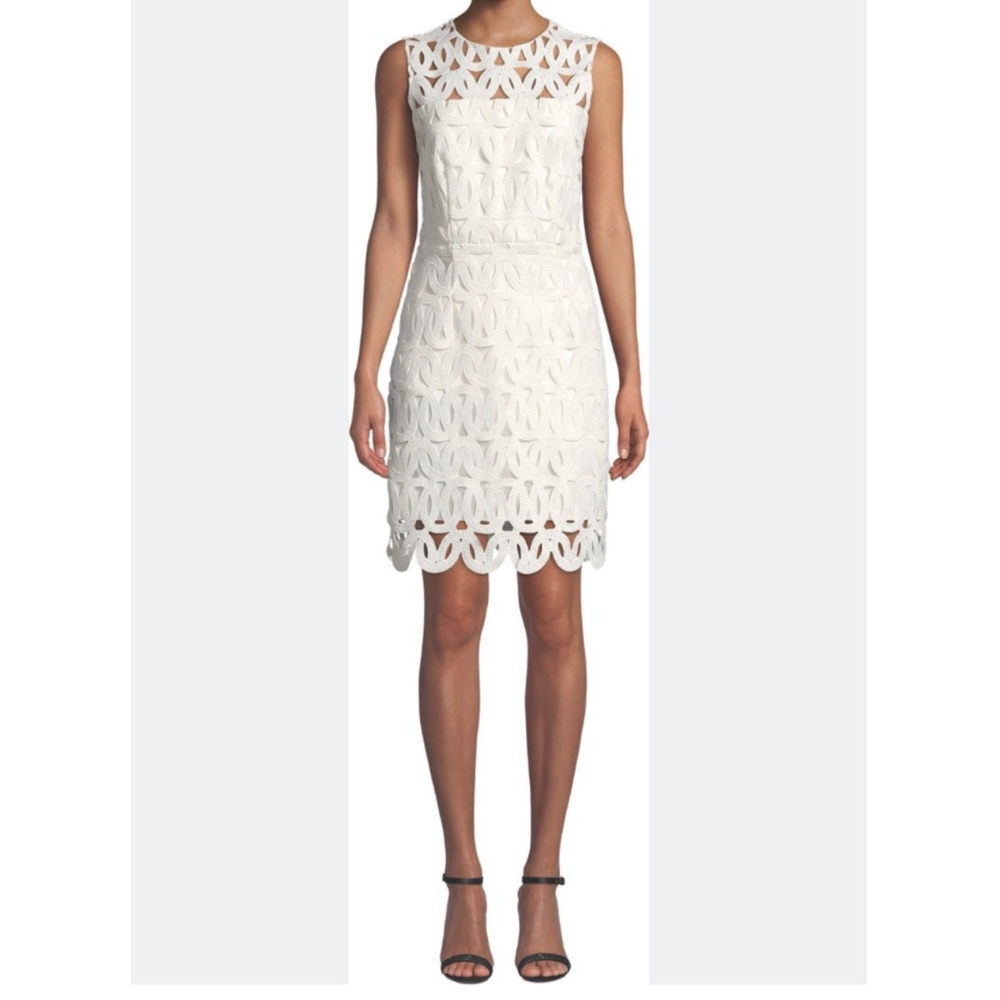MILLY SIENNA EMBROIDERED SCALLOP LACE SLEEVELESS  DRESS IN WHITE SIZE 2